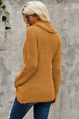 Mustard Buttoned Wrap Turtleneck Sweater Sweaters & Cardigans JT's Designer Fashion