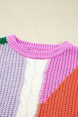 Desert Gold Color Block Textured Knit Drop Shoulder Loose Fit Sweater Sweaters JT's Designer Fashion
