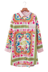 Multicolour Boho Floral Print Buttoned Long Sleeve Shirt Dress Floral Dresses JT's Designer Fashion
