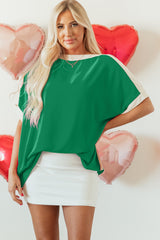 Green Oversized Color Block Boat Neck Tunic Blouse Green 100%Polyester Blouses & Shirts JT's Designer Fashion