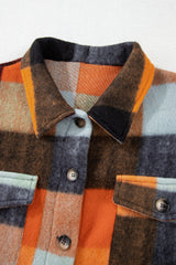Orange Plaid Print Flap Pocket Long Jacket Jackets JT's Designer Fashion