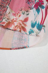 Red Boho Geometric Mixed Print Patchwork Bubble Sleeve Shirt Blouses & Shirts JT's Designer Fashion