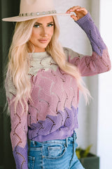 Pink Color Block Hollow Knitted Loose Sweater Sweaters JT's Designer Fashion