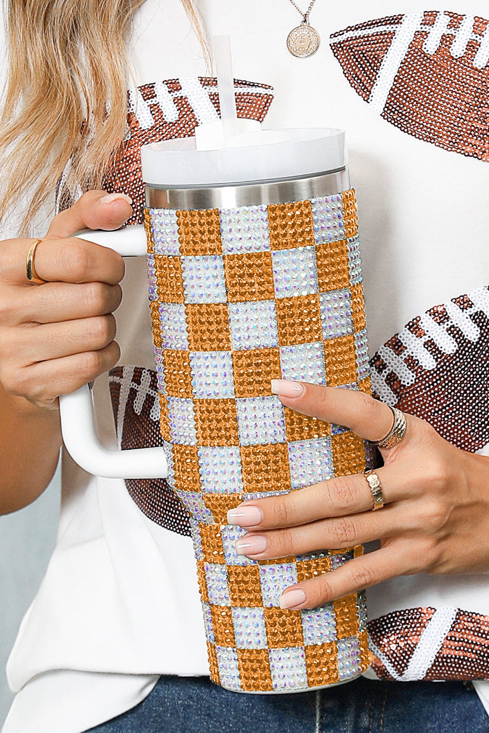 Ginger Full Rhinestone Checkerboard Handled Tumbler 40oz Tumblers JT's Designer Fashion