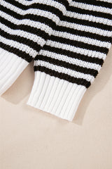 Black Stripe Zip up Collar Drop Shoulder Sweater Sweaters JT's Designer Fashion