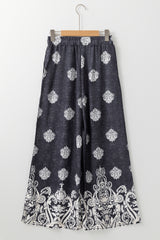 Black Bohemian Printed Drawstring Waist Wide Leg Pants Pants & Culotte JT's Designer Fashion