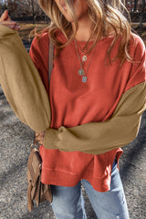 Gold Flame Two Tone Patchwork Drop Shoulder Pullover Sweatshirt Sweatshirts & Hoodies JT's Designer Fashion