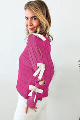 Rose Red Bow Knot Cut Out Round Neck Loose Sweater Sweaters JT's Designer Fashion