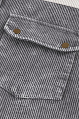Gray Color Block Button Down Hooded Corduroy Jacket Jackets JT's Designer Fashion