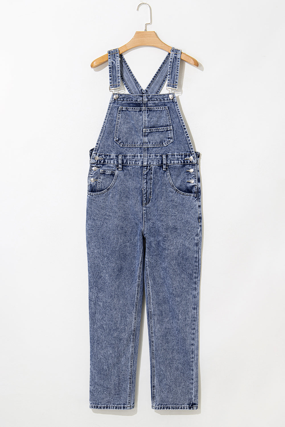Sail Blue Denim Bib Straight Leg Jumpsuit with Pockets Jumpsuits & Rompers JT's Designer Fashion