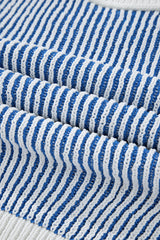 Dark Blue Striped Textured Knit Contrast Edge Loose Sweater Sweaters JT's Designer Fashion