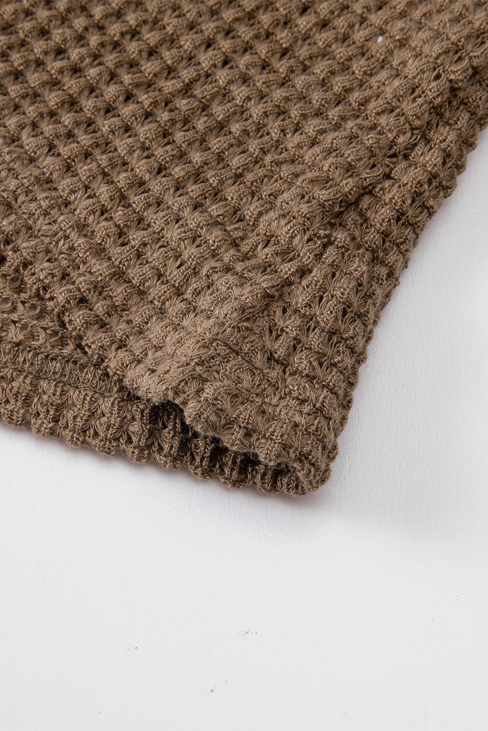 Dark Brown Waffle Knit Drop Shoulder Long Sleeve Top Long Sleeve Tops JT's Designer Fashion