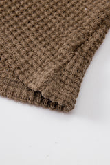 Dark Brown Waffle Knit Drop Shoulder Long Sleeve Top Long Sleeve Tops JT's Designer Fashion