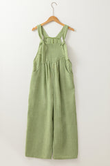 Green Gingham Wide Leg Loose Overall with Pockets Jumpsuits & Rompers JT's Designer Fashion