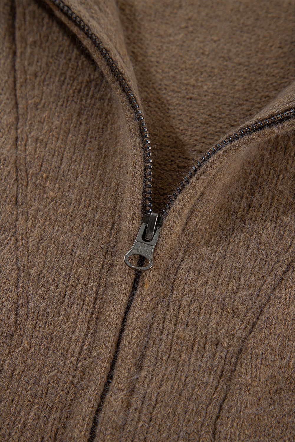 Brown Western Printed Ribbed Trim Collared Zip up Cardigan Cardigans JT's Designer Fashion