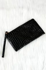 Black Crocodile Pattern Zipper Wristlet Wallet Handbags JT's Designer Fashion