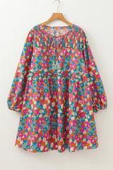 Sky Blue Plus Size Floral Print Shirred Ruffle Tiered Mini Dress Plus Size Mini Dresses JT's Designer Fashion
