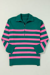 Green Collared Quarter Zipper Oversized Sweater Sweaters JT's Designer Fashion