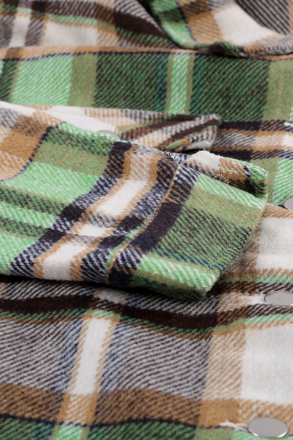 Green Geometric Plaid Print Pocketed Shacket Plaid Shackets JT's Designer Fashion