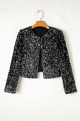 Black Sequined Open Front Cropped Jacket Jackets JT's Designer Fashion