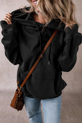 Black Fleece Lined Kangaroo Pocket Drawstring Chunky Hoodie Sweatshirts & Hoodies JT's Designer Fashion