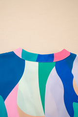 Blue Abstract Print V Neck Cap Sleeve Pocketed Mini Dress Mini Dresses JT's Designer Fashion