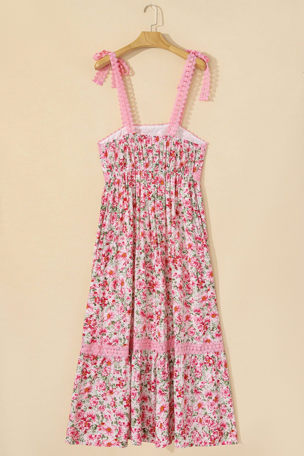 Pink Floral Lace Tied Strap Empire Waist Maxi Dress Floral Dresses JT's Designer Fashion