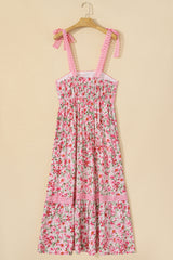 Pink Floral Lace Tied Strap Empire Waist Maxi Dress Floral Dresses JT's Designer Fashion
