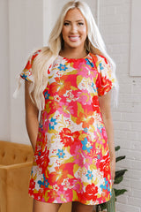 Pink Floral Print Bubble Short Sleeve Dress Floral Dresses JT's Designer Fashion