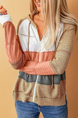 Multicolor Zipped Front Colorblock Hollow-out Knit Hoodie Sweatshirts & Hoodies JT's Designer Fashion