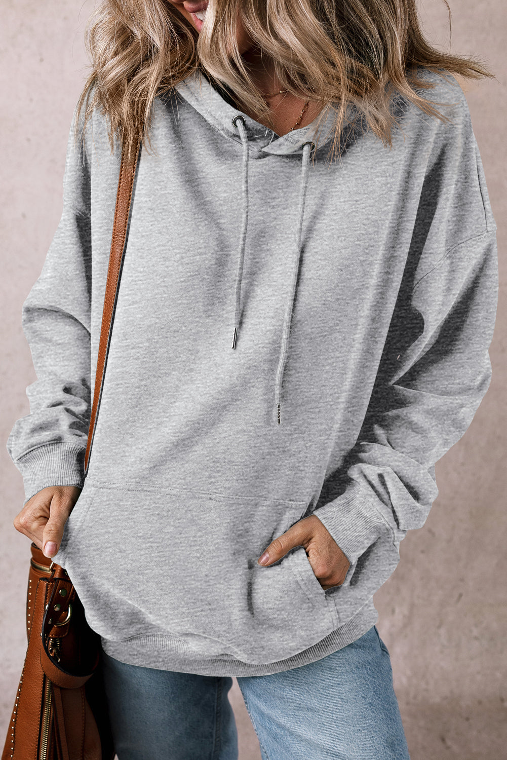 Light Grey Fleece Lined Kangaroo Pocket Drawstring Chunky Hoodie Sweatshirts & Hoodies JT's Designer Fashion