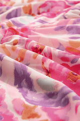 Pink Abstract Floral Print Shirred One Shoulder Maxi Dress Floral Dresses JT's Designer Fashion