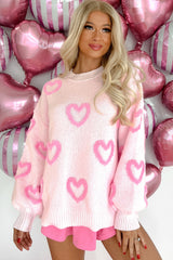 Pink Heart Shape Bubble Sleeve Baggy Sweater Sweaters JT's Designer Fashion