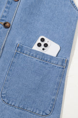 Beau Blue Wide Strap Button Front Pocketed Denim Mini Dress Mini Dresses JT's Designer Fashion