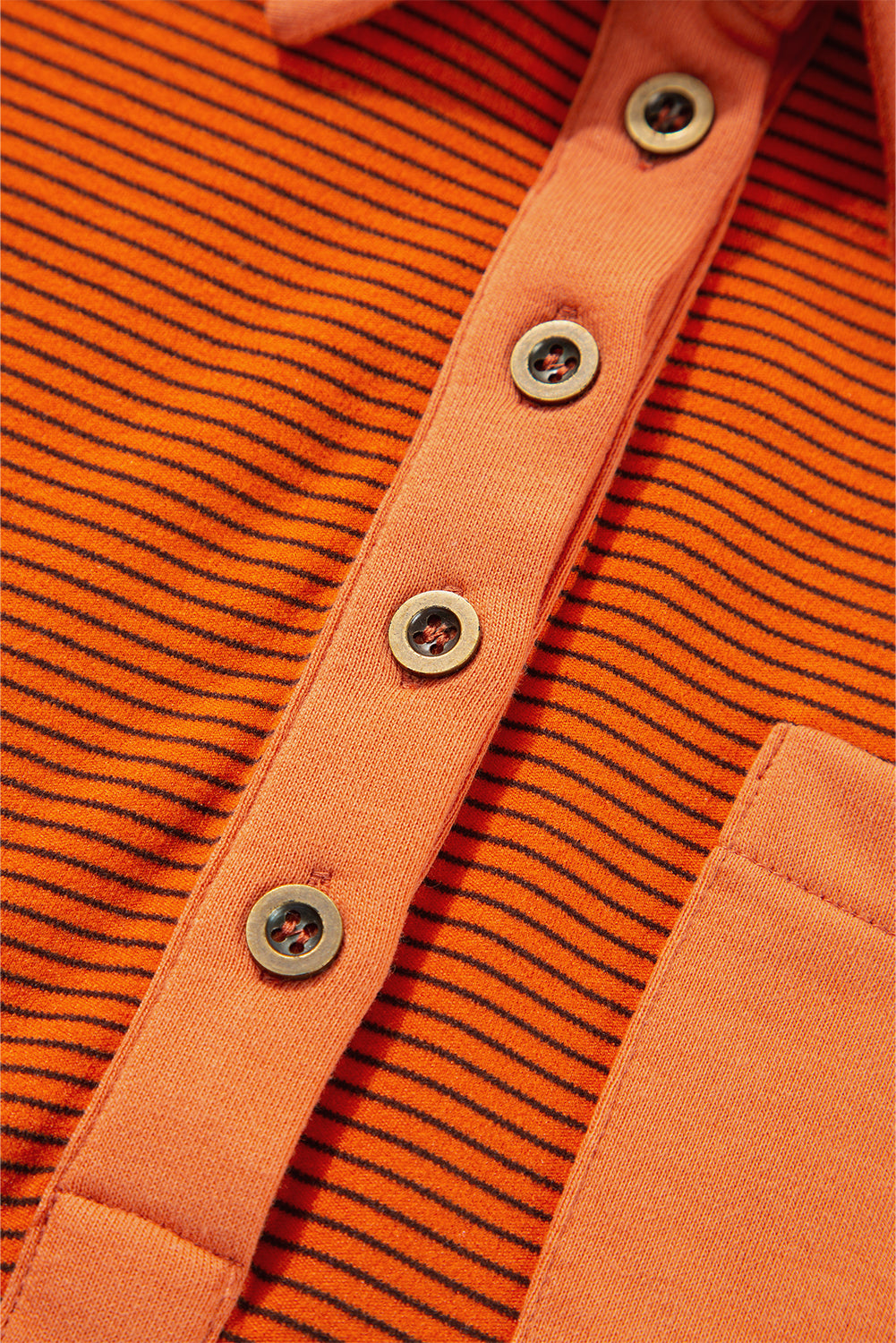 Orange Stripe Exposed Seam Henley Turn-down Neck Puff Sleeve Sweatshirt Sweatshirts & Hoodies JT's Designer Fashion