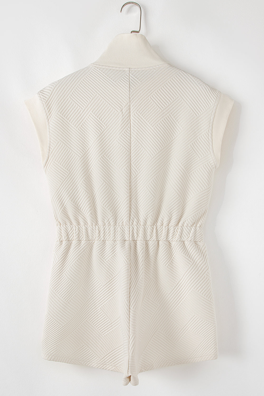 Jet Stream Textured Zipped Front V Neck Collared Casual Romper Jumpsuits & Rompers JT's Designer Fashion
