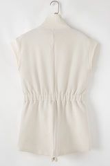 Jet Stream Textured Zipped Front V Neck Collared Casual Romper Jumpsuits & Rompers JT's Designer Fashion