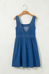 Sail Blue Square Neck Bowknot A-line Sleeveless Denim Dress JT's Designer Fashion