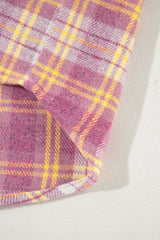 Pink Plaid Print Chest Pocket Long Sleeve Shacket Plaid Shackets JT's Designer Fashion