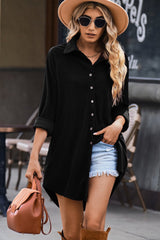 Black Corduroy Shirt Style Full Button Long Sleeve Shift Mini Dress Mini Dresses JT's Designer Fashion
