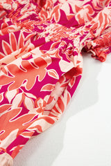 Rose Floral Print Buttoned Smocked High Waist Maxi Dress Floral Dresses JT's Designer Fashion