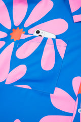 Blue Summer Flower Print Shirt Collar Button Front Loose Romper Jumpsuits & Rompers JT's Designer Fashion
