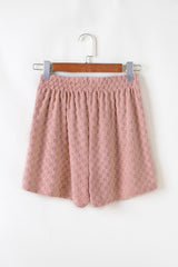 Blossom Checkered Textured Long Sleeve Top and Shorts Set Short Sets JT's Designer Fashion