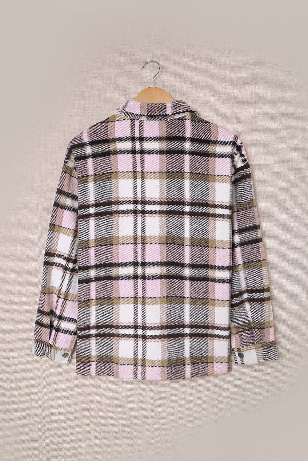 Pink Geometric Plaid Print Pocketed Shacket Plaid Shackets JT's Designer Fashion