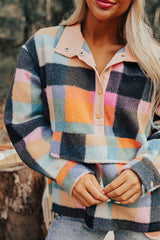 Black Plaid Print Pocketed Half Button Collared Sweatshirt Sweatshirts & Hoodies JT's Designer Fashion