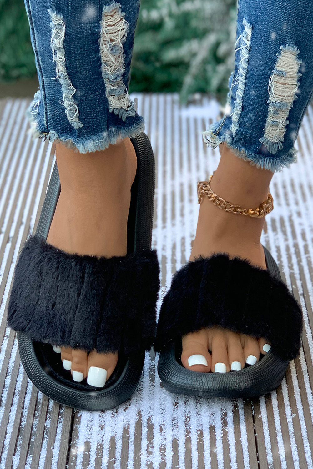 Black Plush Band Comfy Home Slippers Slippers JT's Designer Fashion