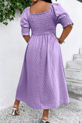 Wisteria Swiss Dot Smocked Frilled Neckline Short Sleeve Plus Size Dress Plus Size Maxi Dresses JT's Designer Fashion
