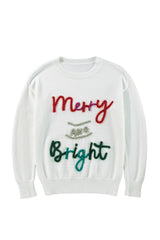 White Tinsel Merry and Bright Graphic Christmas Sweater Sweaters JT's Designer Fashion