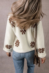 White Colorblock Floral Pattern Round Neck Sweater Sweaters JT's Designer Fashion