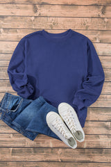 Navy Blue Plain Drop Shoulder Crewneck Pullover Sweatshirt Sweatshirts & Hoodies JT's Designer Fashion